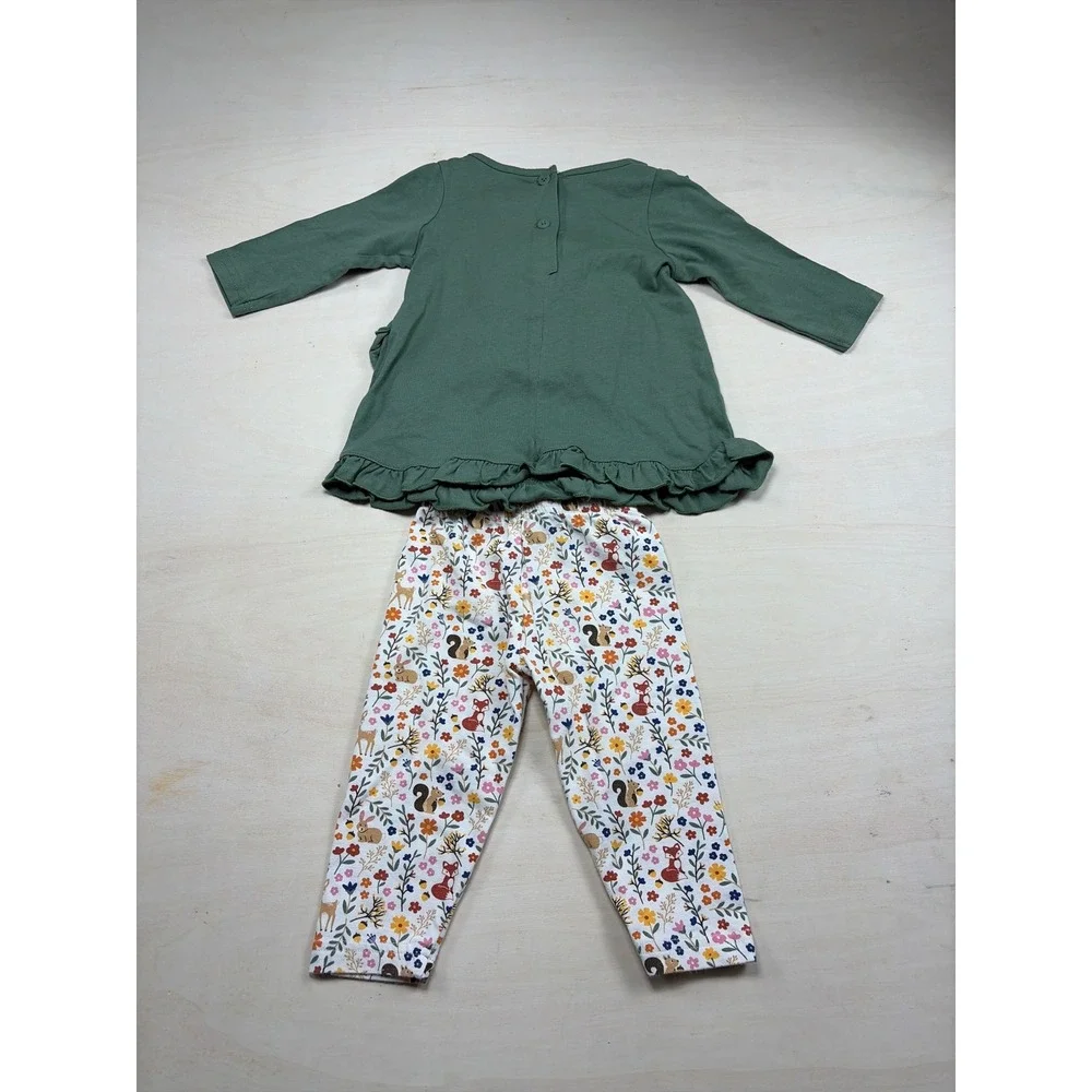 Goodlad Baby Girls Fox Floral Tunic and Leggings 2PC Set Green 9 Months